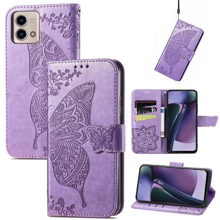 Embossing Mandala Flower Butterfly Leather Wallet Case for Motorola Moto G Stylus 5G 2023 - Light Purple