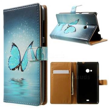 Sea Blue Butterfly Leather Wallet Case for Microsoft Lumia 535 / Lumia 535 Dual SIM Nokia Lumia 535