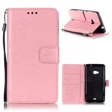 Embossing Butterfly Flower Leather Wallet Case for Microsoft Lumia 535 / Lumia 535 Dual SIM Nokia Lumia 535 - Pink