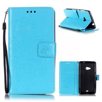 Embossing Butterfly Flower Leather Wallet Case for Microsoft Lumia 535 / Lumia 535 Dual SIM Nokia Lumia 535 - Blue
