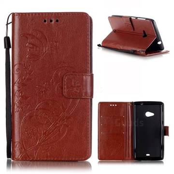 Embossing Butterfly Flower Leather Wallet Case for Microsoft Lumia 535 / Lumia 535 Dual SIM Nokia Lumia 535 - Brown