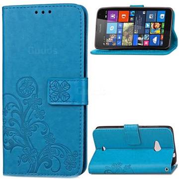 Embossing Imprint Four-Leaf Clover Leather Wallet Case for Microsoft Lumia 535 - Blue