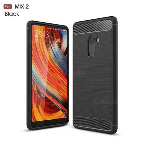 Luxury Carbon Fiber Brushed Wire Drawing Silicone TPU Back Cover for Xiaomi Mi Mix 2 (Black)