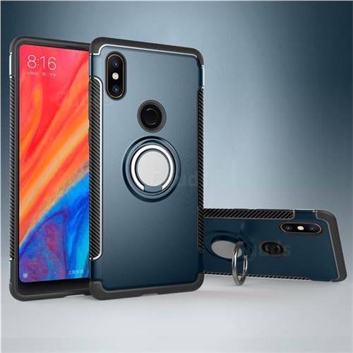 Armor Anti Drop Carbon PC + Silicon Invisible Ring Holder Phone Case for Xiaomi Mi Mix 2S - Navy