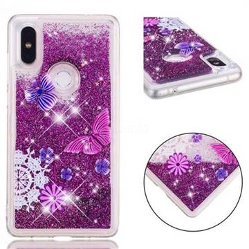 Purple Flower Butterfly Dynamic Liquid Glitter Quicksand Soft TPU Case for Xiaomi Mi Mix 2S