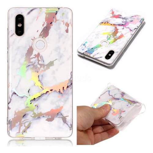 White Marble Pattern Bright Color Laser Soft TPU Case for Xiaomi Mi Mix 2S