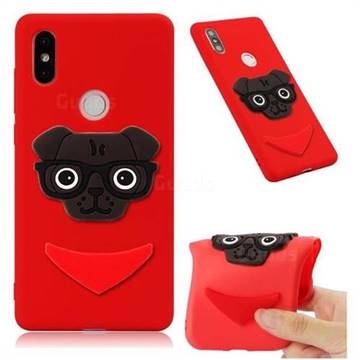 Glasses Dog Soft 3D Silicone Case for Xiaomi Mi Mix 2S - Red