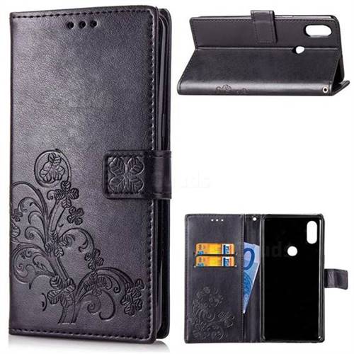 Embossing Imprint Four-Leaf Clover Leather Wallet Case for Xiaomi Mi Mix 2S - Black