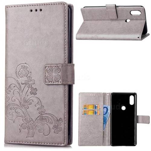 Embossing Imprint Four-Leaf Clover Leather Wallet Case for Xiaomi Mi Mix 2S - Grey