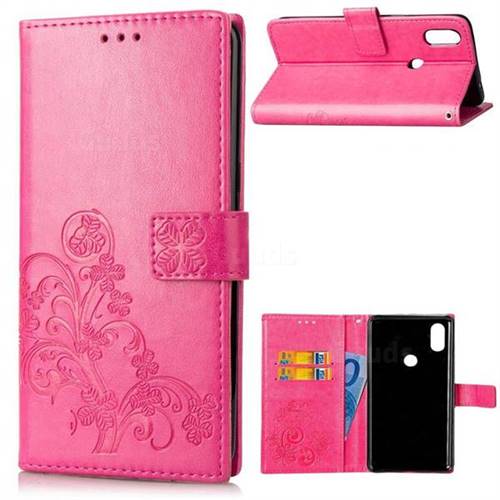 Embossing Imprint Four-Leaf Clover Leather Wallet Case for Xiaomi Mi Mix 2S - Rose
