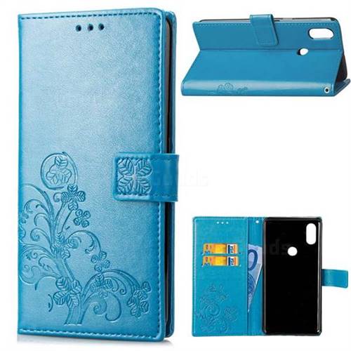 Embossing Imprint Four-Leaf Clover Leather Wallet Case for Xiaomi Mi Mix 2S - Blue