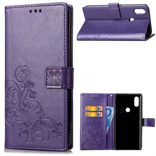 Embossing Imprint Four-Leaf Clover Leather Wallet Case for Xiaomi Mi Mix 2S - Purple