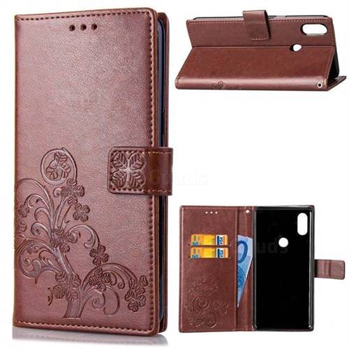 Embossing Imprint Four-Leaf Clover Leather Wallet Case for Xiaomi Mi Mix 2S - Brown