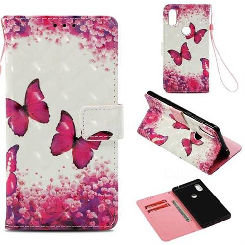 Rose Butterfly 3D Painted Leather Wallet Case for Xiaomi Mi Mix 2S