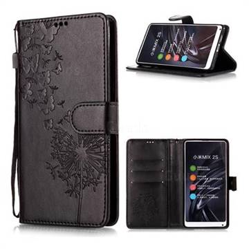 Intricate Embossing Dandelion Butterfly Leather Wallet Case for Xiaomi Mi Mix 2S - Black