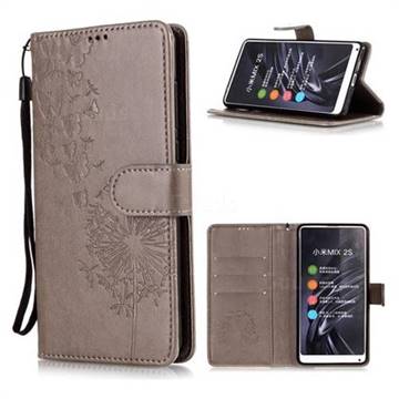 Intricate Embossing Dandelion Butterfly Leather Wallet Case for Xiaomi Mi Mix 2S - Gray