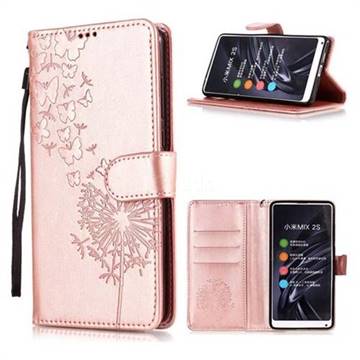 Intricate Embossing Dandelion Butterfly Leather Wallet Case for Xiaomi Mi Mix 2S - Rose Gold