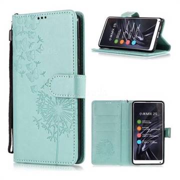 Intricate Embossing Dandelion Butterfly Leather Wallet Case for Xiaomi Mi Mix 2S - Green
