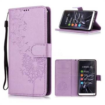 Intricate Embossing Dandelion Butterfly Leather Wallet Case for Xiaomi Mi Mix 2S - Purple
