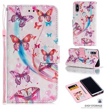 Ribbon Flying Butterfly 3D Painted Leather Phone Wallet Case for Xiaomi Mi Mix 2S