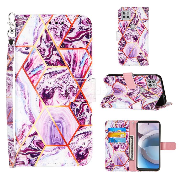 Dream Purple Stitching Color Marble Leather Wallet Case for Motorola One 5G Ace