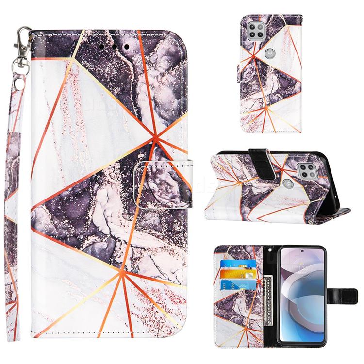 Black and White Stitching Color Marble Leather Wallet Case for Motorola One 5G Ace
