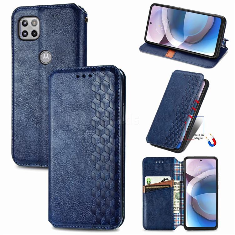 Ultra Slim Fashion Business Card Magnetic Automatic Suction Leather Flip Cover for Motorola One 5G Ace - Dark Blue