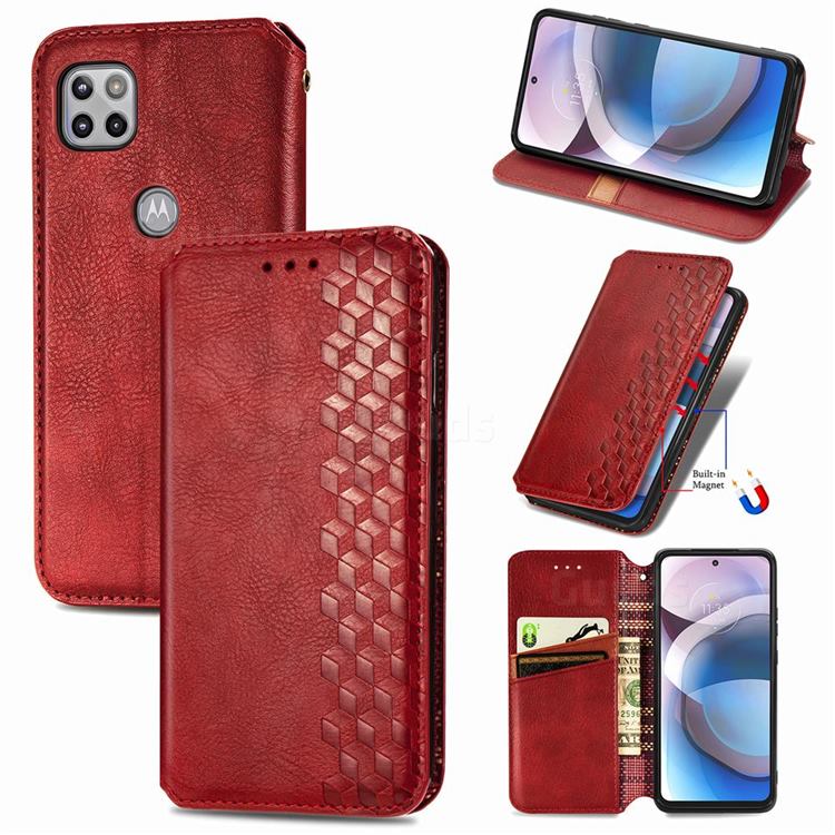 Ultra Slim Fashion Business Card Magnetic Automatic Suction Leather Flip Cover for Motorola One 5G Ace - Red
