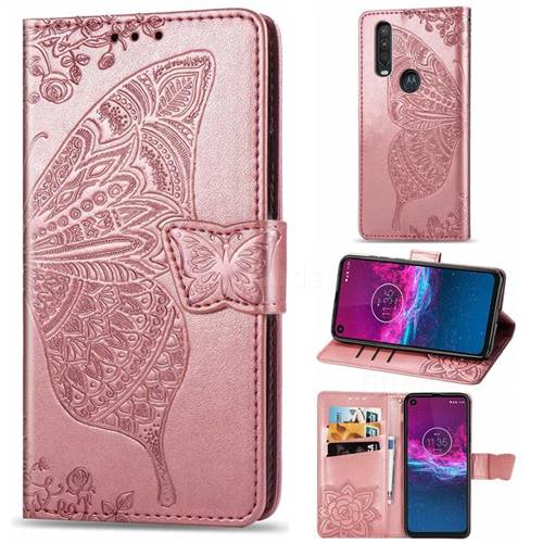 Embossing Mandala Flower Butterfly Leather Wallet Case for Motorola One Action - Rose Gold