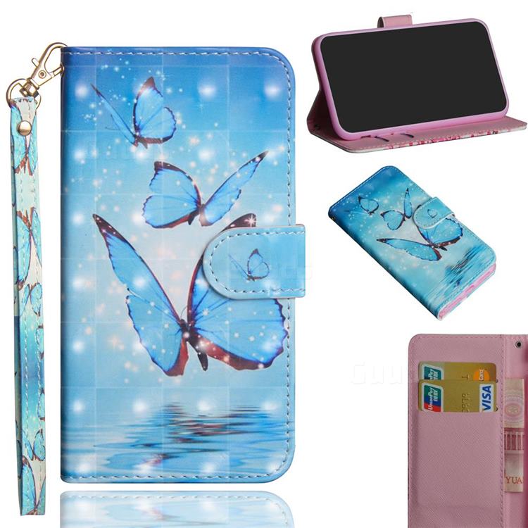 Blue Sea Butterflies 3D Painted Leather Wallet Case for Motorola Moto One Fusion