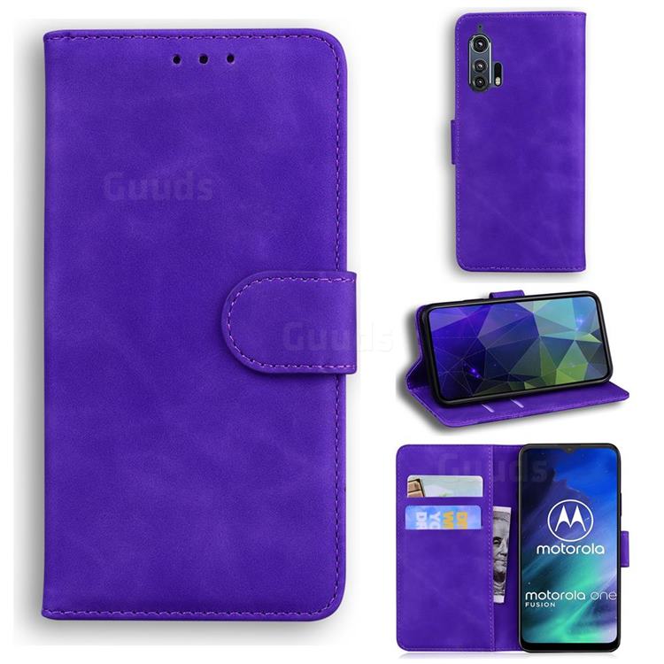 Retro Classic Skin Feel Leather Wallet Phone Case for Motorola Moto One Fusion - Purple