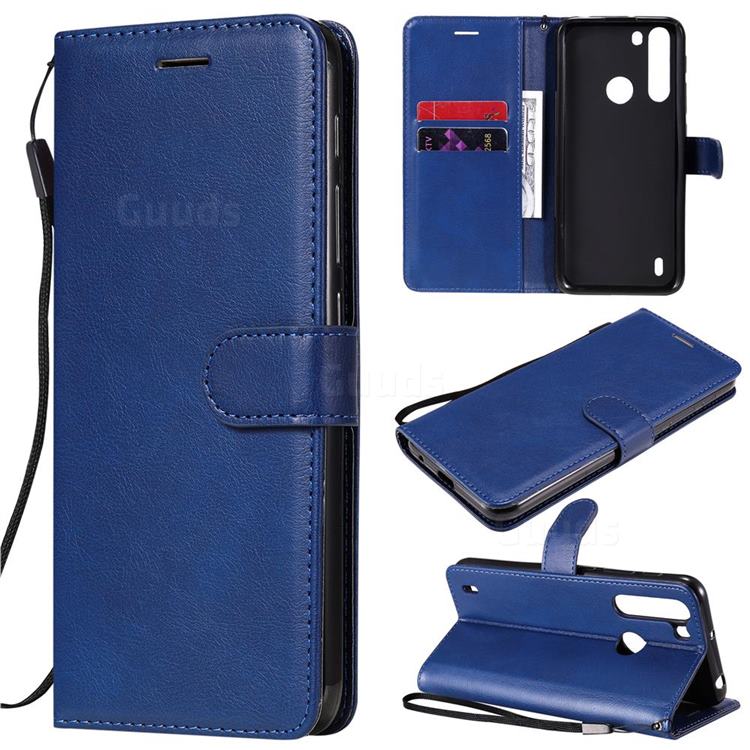 Retro Greek Classic Smooth PU Leather Wallet Phone Case for Motorola Moto One Fusion - Blue