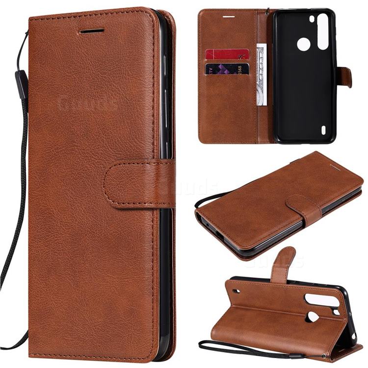 Retro Greek Classic Smooth PU Leather Wallet Phone Case for Motorola Moto One Fusion - Brown