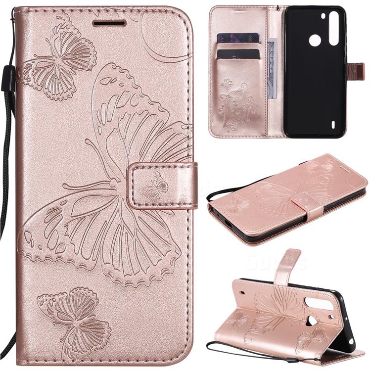 Embossing 3D Butterfly Leather Wallet Case for Motorola Moto One Fusion - Rose Gold