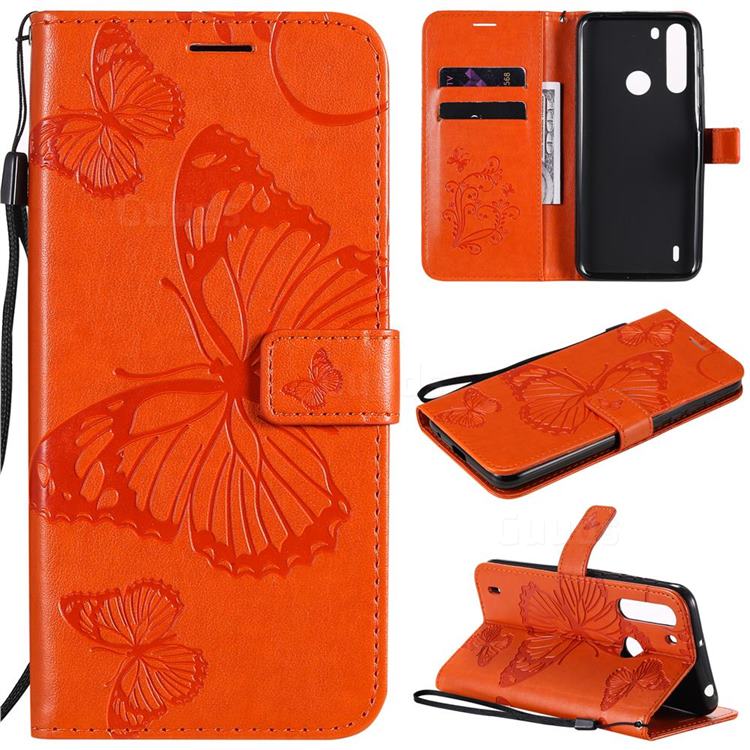 Embossing 3D Butterfly Leather Wallet Case for Motorola Moto One Fusion - Orange