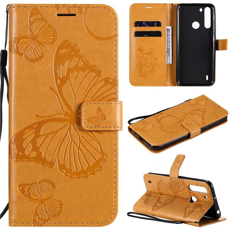 Embossing 3D Butterfly Leather Wallet Case for Motorola Moto One Fusion - Yellow