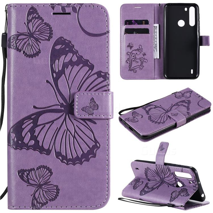 Embossing 3D Butterfly Leather Wallet Case for Motorola Moto One Fusion - Purple