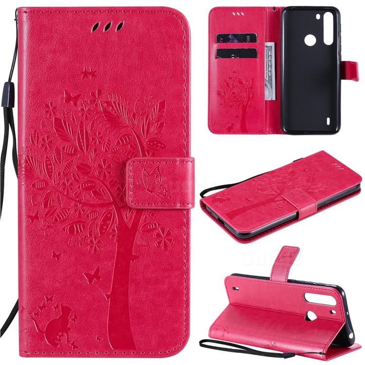 Embossing Butterfly Tree Leather Wallet Case for Motorola Moto One Fusion - Rose