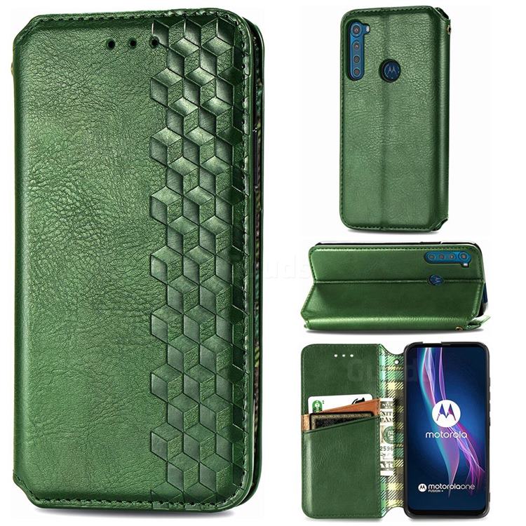 Ultra Slim Fashion Business Card Magnetic Automatic Suction Leather Flip Cover for Motorola Moto One Fusion Plus - Green