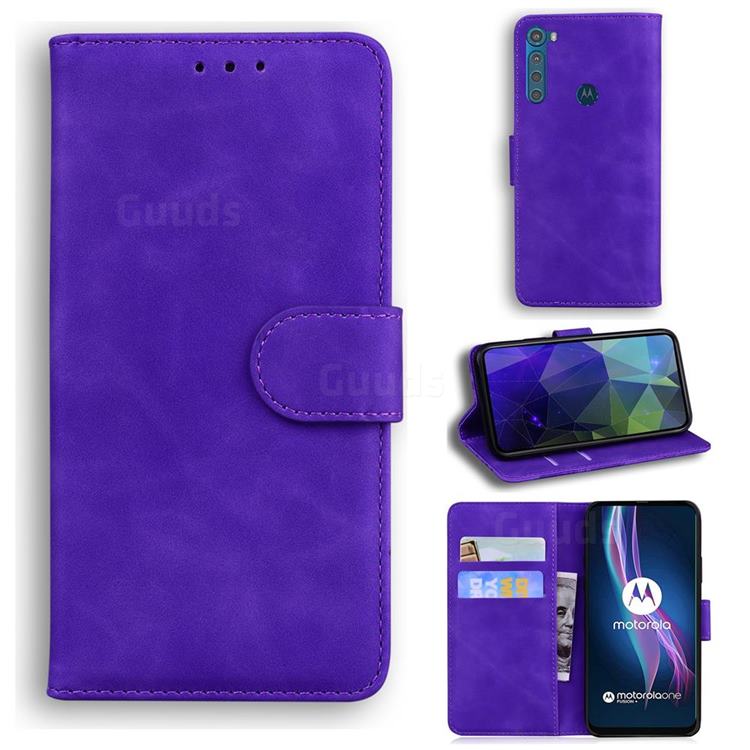 Retro Classic Skin Feel Leather Wallet Phone Case for Motorola Moto One Fusion Plus - Purple