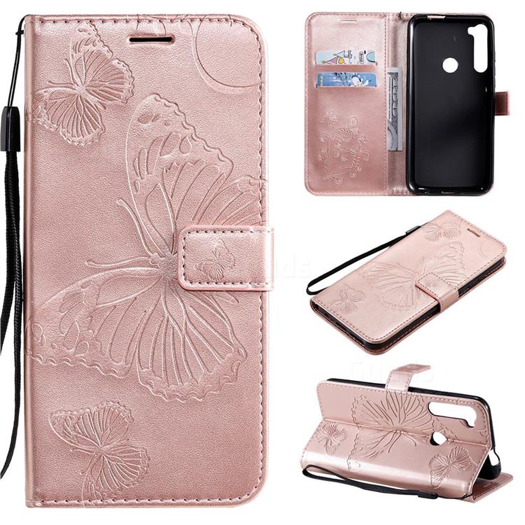 Embossing 3D Butterfly Leather Wallet Case for Motorola Moto One Fusion Plus - Rose Gold
