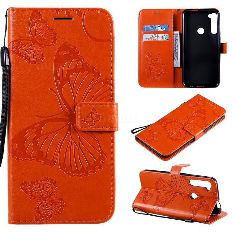 Embossing 3D Butterfly Leather Wallet Case for Motorola Moto One Fusion Plus - Orange