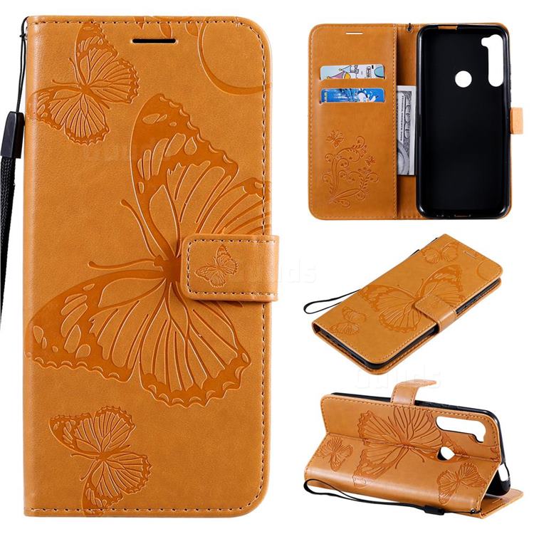 Embossing 3D Butterfly Leather Wallet Case for Motorola Moto One Fusion Plus - Yellow