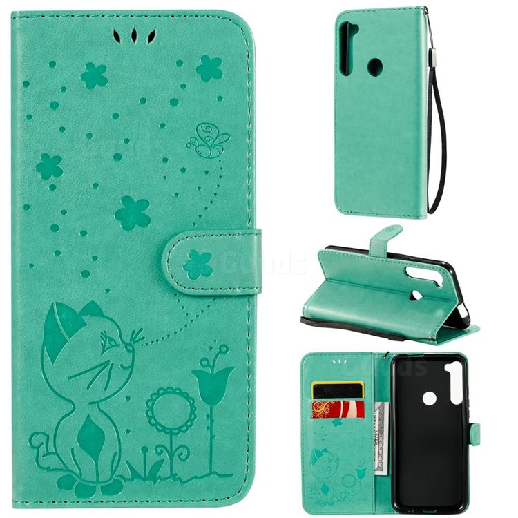Embossing Bee and Cat Leather Wallet Case for Motorola Moto One Fusion Plus - Green