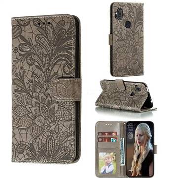 Intricate Embossing Lace Jasmine Flower Leather Wallet Case for Motorola One Hyper - Gray