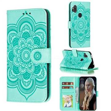 Intricate Embossing Datura Solar Leather Wallet Case for Motorola One Hyper - Green