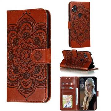 Intricate Embossing Datura Solar Leather Wallet Case for Motorola One Hyper - Brown