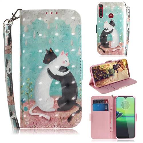 Black and White Cat 3D Painted Leather Wallet Phone Case for Motorola One Macro