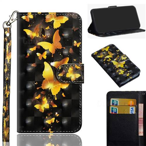 Golden Butterfly 3D Painted Leather Wallet Case for Motorola One Macro