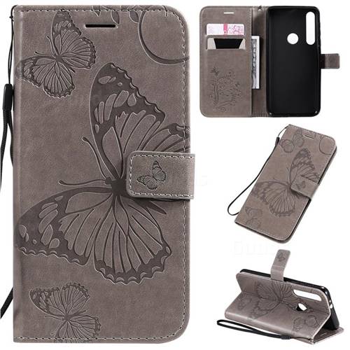 Embossing 3D Butterfly Leather Wallet Case for Motorola One Macro - Gray